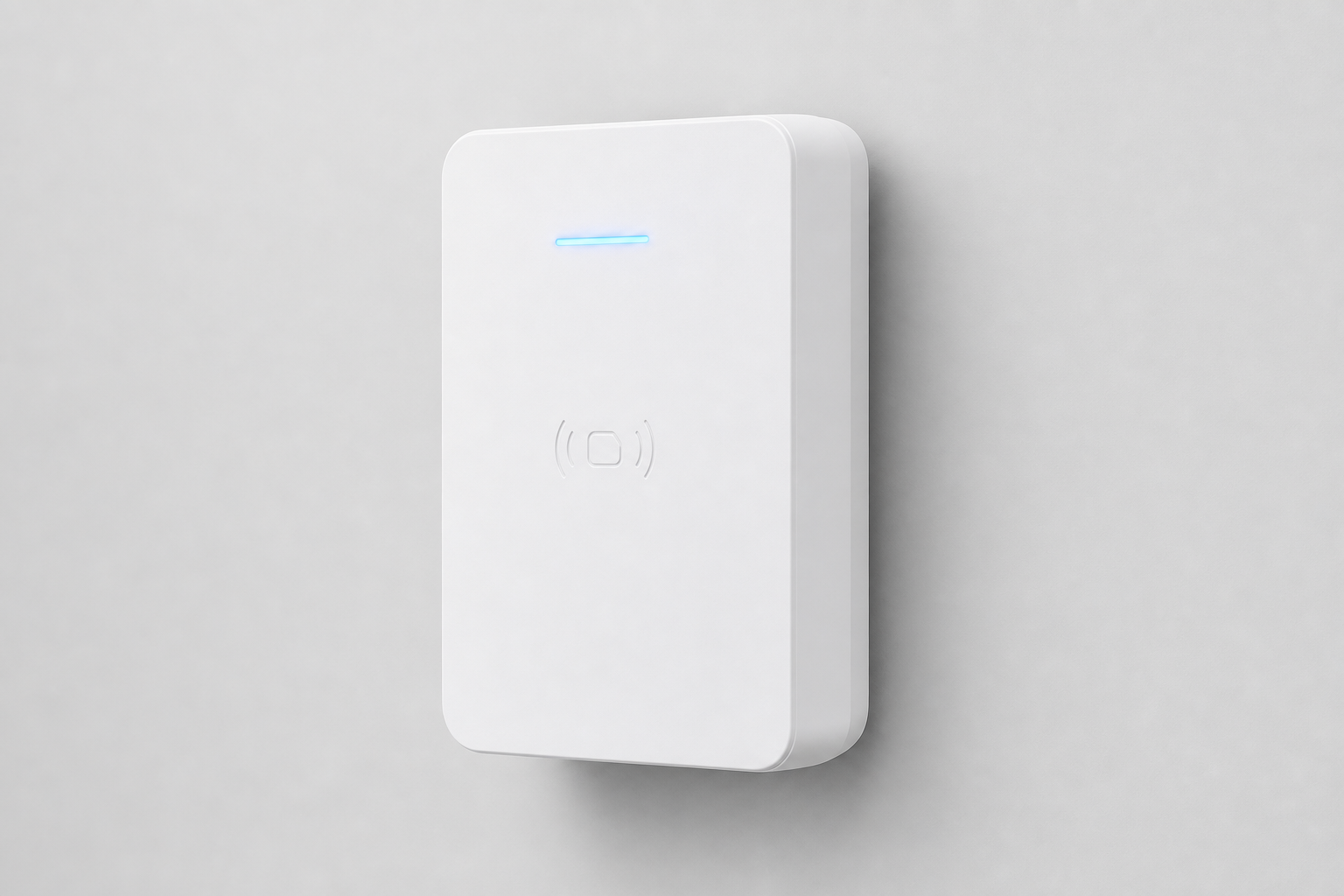 SoftTechiQ Smart Attendance Terminal — matte white enclosure